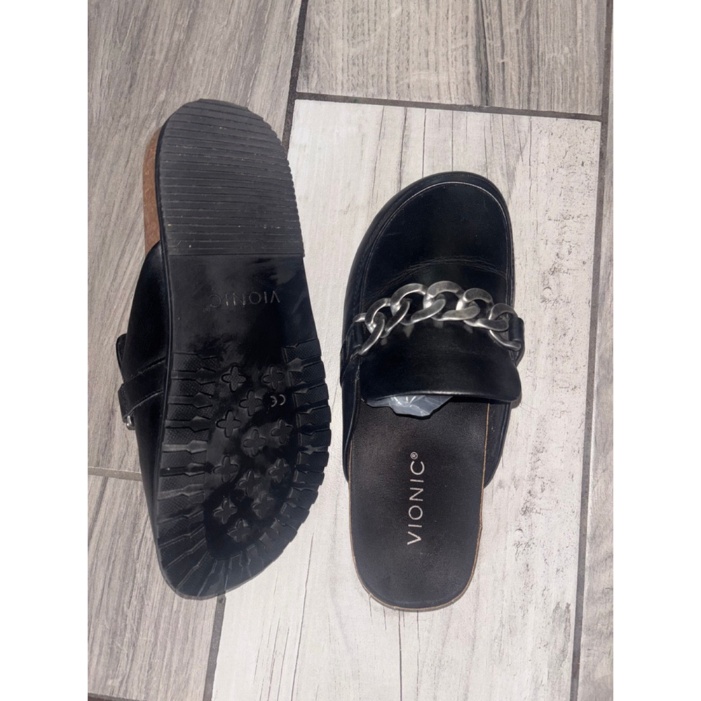 Vionic Boho Bikercore Cork Black Leather Mule Clog built Orthotic Comfort Size 6 - Picture 7 of 9